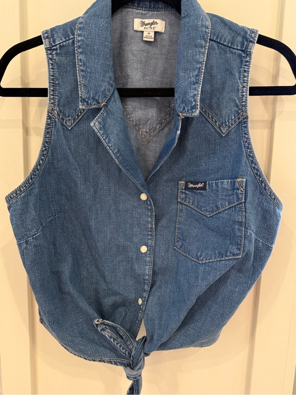 Wrangler Blue Denim Sleeveless Tie-Front Shirt